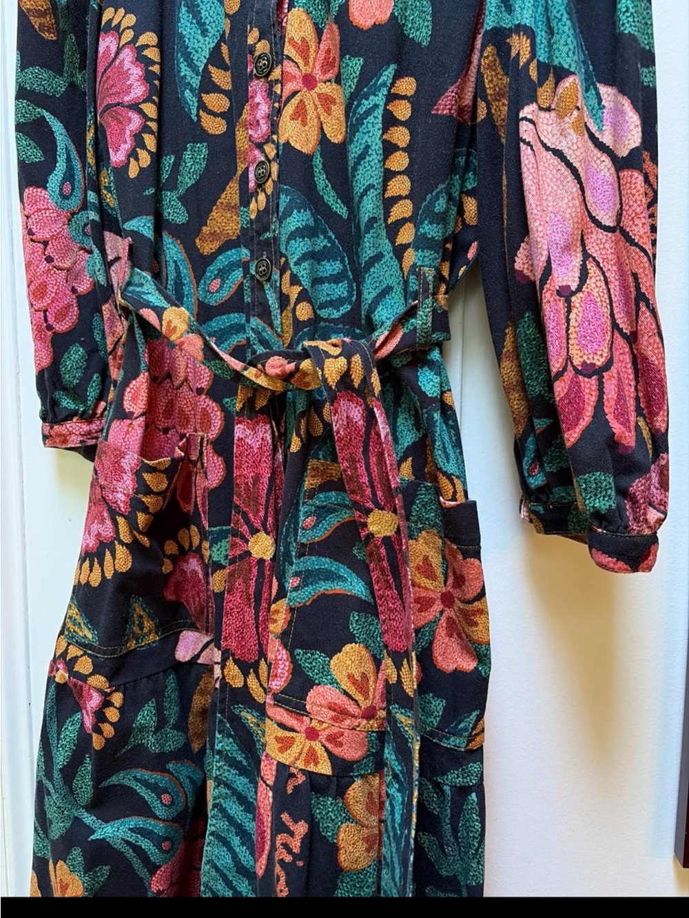 FARM Rio Black Midi Dress with Pink, Green & Orange Floral Print - Picture 2 of 7